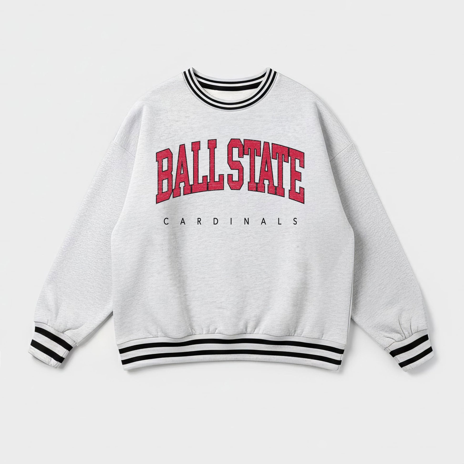 BALL STATE CARDINALS EASY ENERGY CREW FLEECE RINGER STRIPE SWEATSHIRT