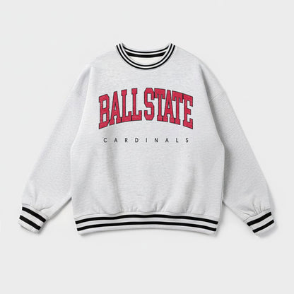 BALL STATE CARDINALS EASY ENERGY CREW FLEECE RINGER STRIPE SWEATSHIRT