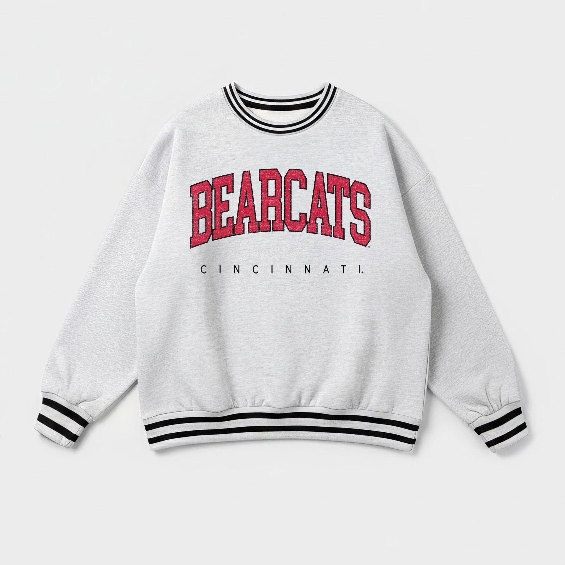CINCINNATI BEARCATS EASY ENERGY CREW FLEECE RINGER STRIPE SWEATSHIRT