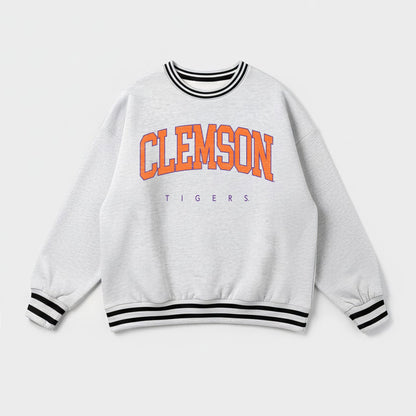 CLEMSON TIGERS EASY ENERGY CREW FLEECE RINGER STRIPE SWEATSHIRT