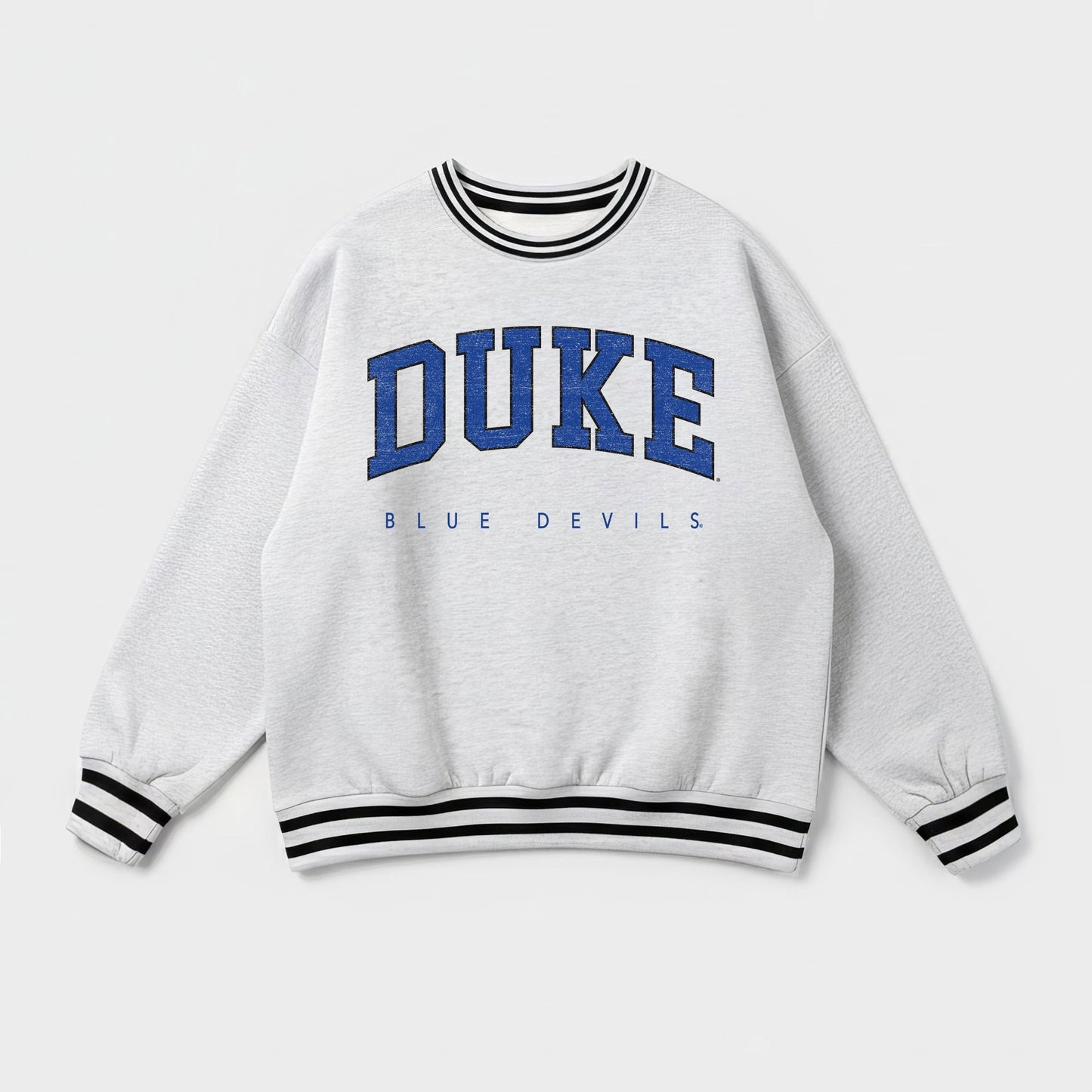 DUKE BLUE DEVILS EASY ENERGY CREW FLEECE RINGER STRIPE SWEATSHIRT