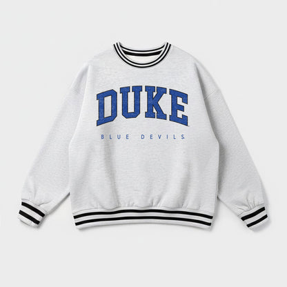 DUKE BLUE DEVILS EASY ENERGY CREW FLEECE RINGER STRIPE SWEATSHIRT