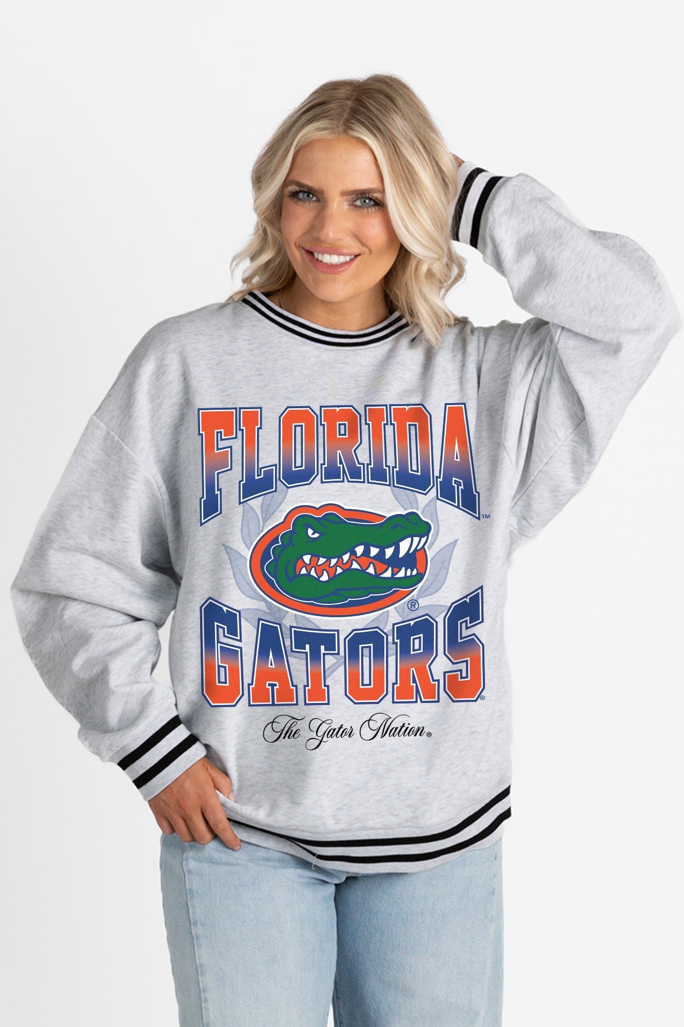 FLORIDA GATORS FADE ROUTE CREW FLEECE RINGER SWEATSHIRT