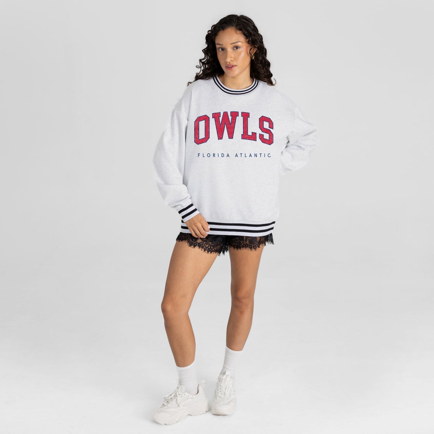 FLORIDA ATLANTIC OWLS EASY ENERGY CREW FLEECE RINGER STRIPE SWEATSHIRT