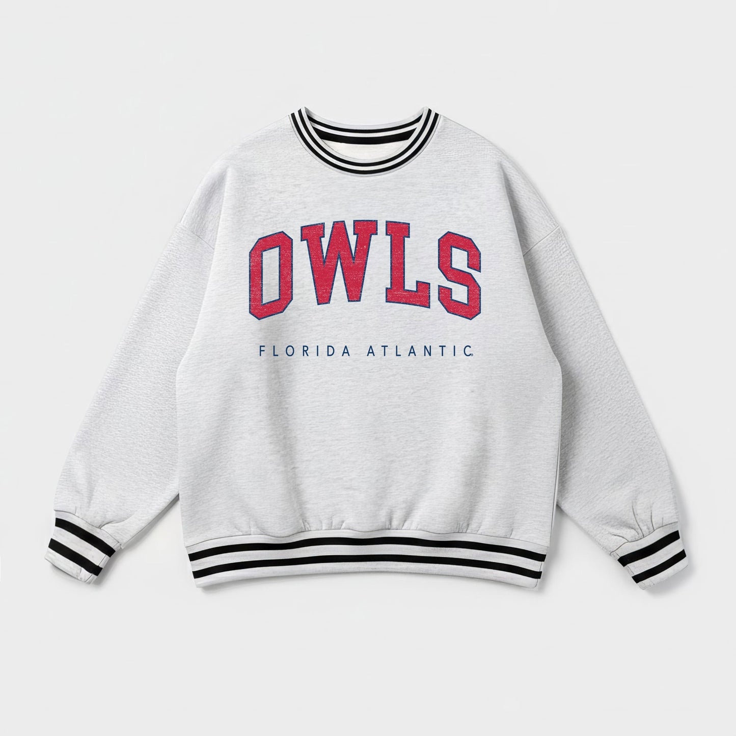 FLORIDA ATLANTIC OWLS EASY ENERGY CREW FLEECE RINGER STRIPE SWEATSHIRT