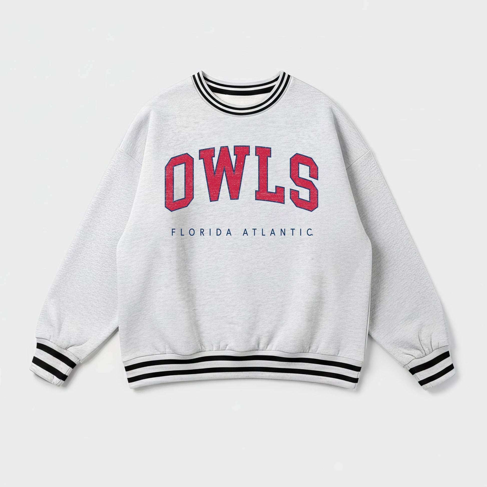 FLORIDA ATLANTIC OWLS EASY ENERGY CREW FLEECE RINGER STRIPE SWEATSHIRT
