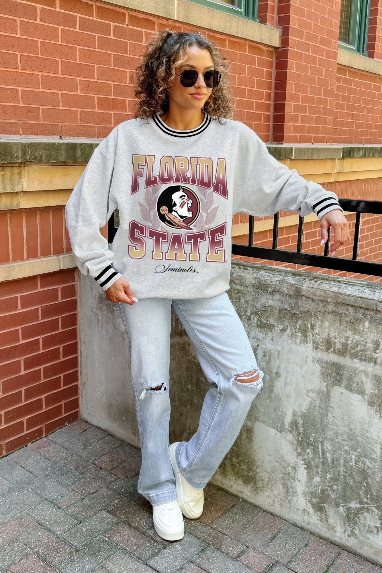 FLORIDA STATE SEMINOLES FADE ROUTE CREW FLEECE RINGER SWEATSHIRT