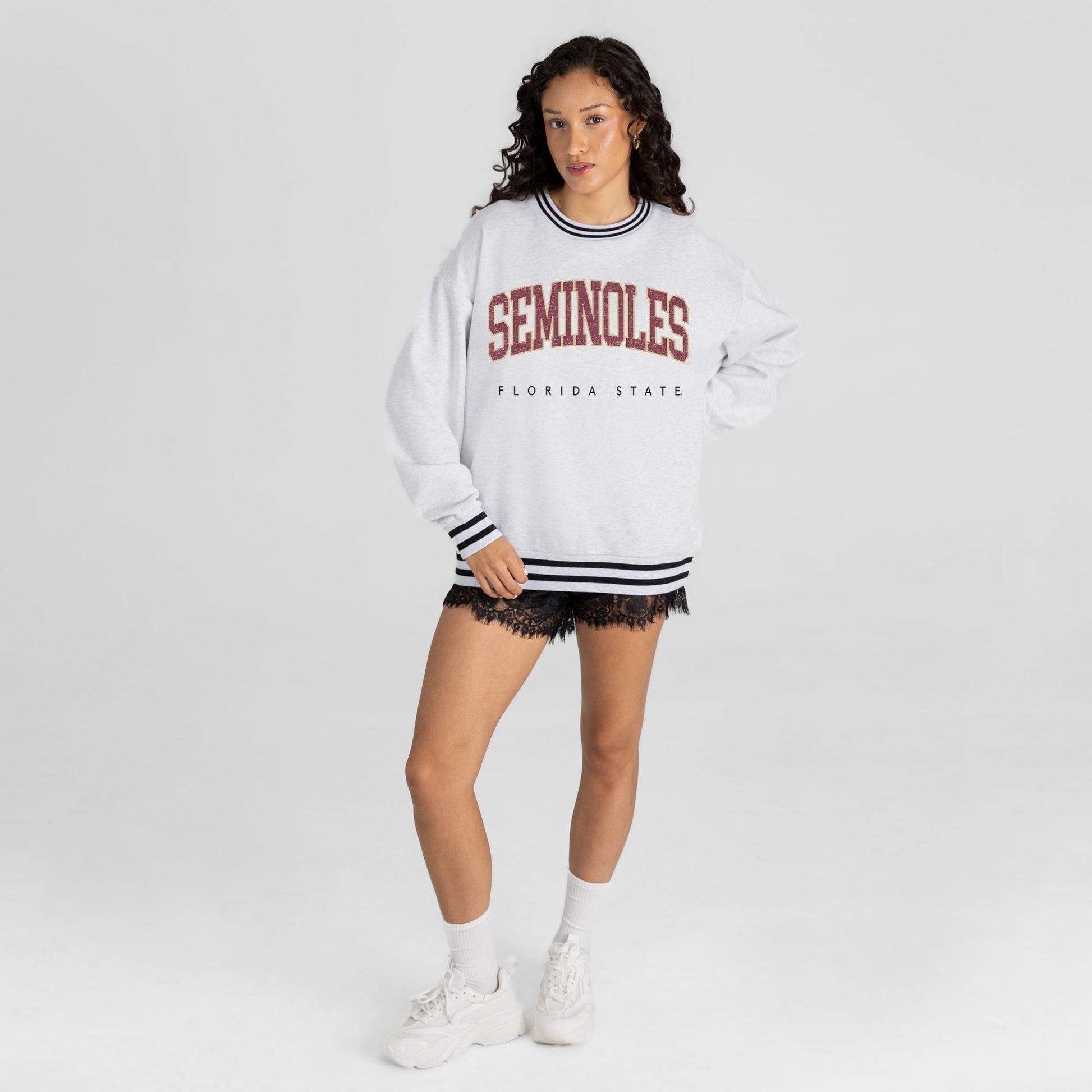 FLORIDA STATE SEMINOLES EASY ENERGY CREW FLEECE RINGER STRIPE SWEATSHIRT