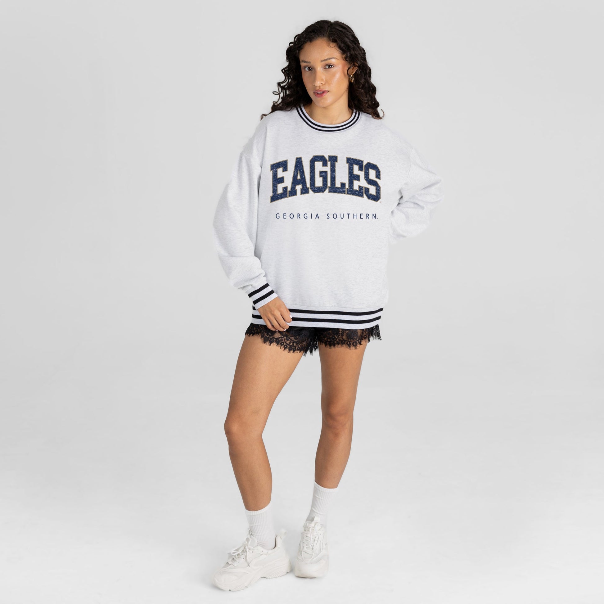 GEORGIA SOUTHERN EAGLES EASY ENERGY CREW FLEECE RINGER STRIPE SWEATSHIRT