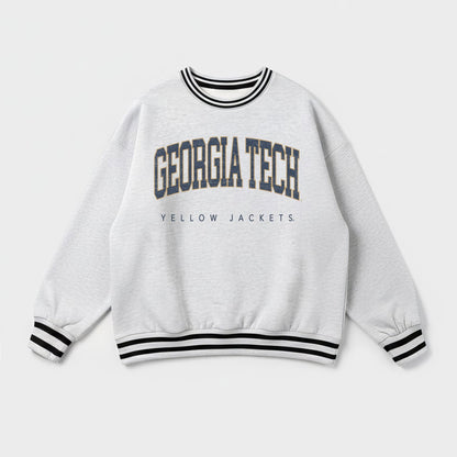 GEORGIA TECH YELLOW JACKETS EASY ENERGY CREW FLEECE RINGER STRIPE SWEATSHIRT