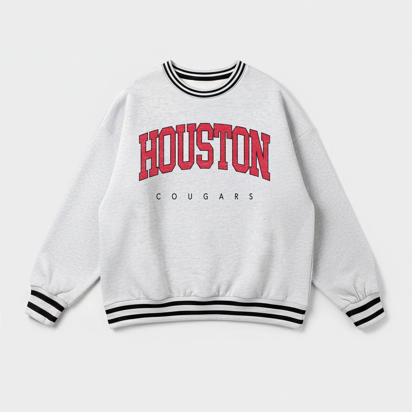HOUSTON COUGARS EASY ENERGY CREW FLEECE RINGER STRIPE SWEATSHIRT