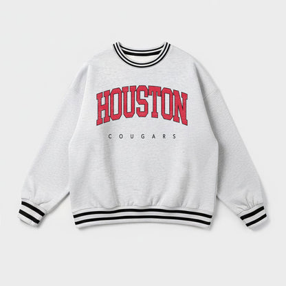 HOUSTON COUGARS EASY ENERGY CREW FLEECE RINGER STRIPE SWEATSHIRT