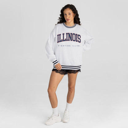 ILLINOIS FIGHTING ILLINI EASY ENERGY CREW FLEECE RINGER STRIPE SWEATSHIRT