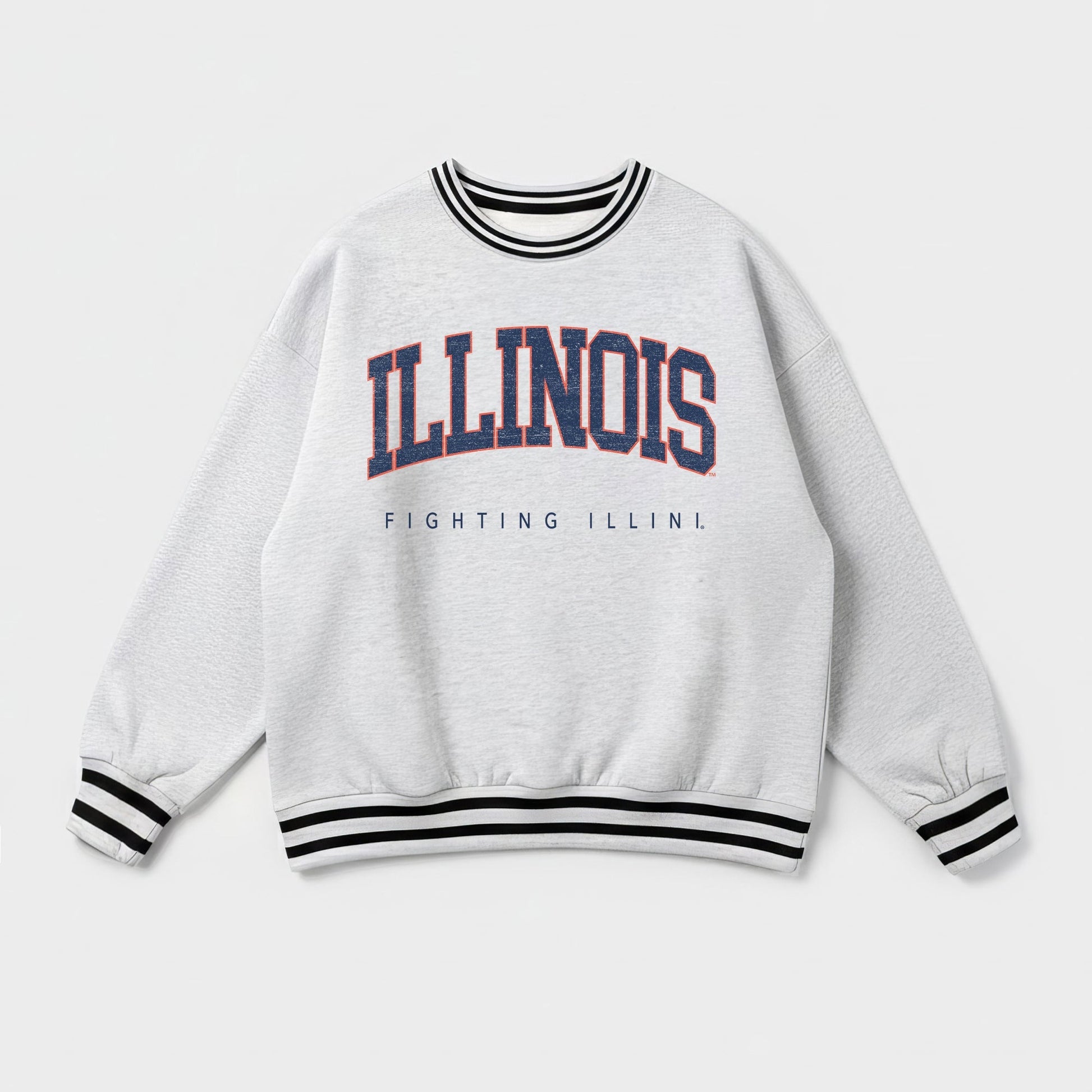 ILLINOIS FIGHTING ILLINI EASY ENERGY CREW FLEECE RINGER STRIPE SWEATSHIRT