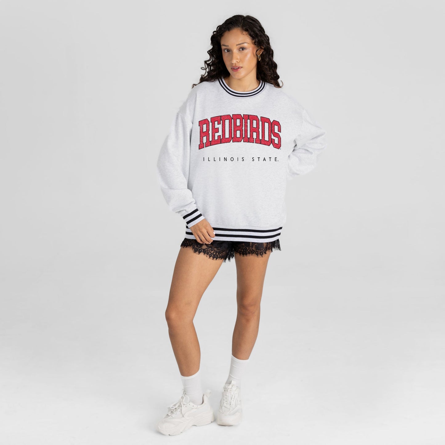 ILLINOIS STATE REDBIRDS EASY ENERGY CREW FLEECE RINGER STRIPE SWEATSHIRT
