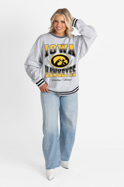 IOWA HAWKEYES FADE ROUTE CREW FLEECE RINGER SWEATSHIRT
