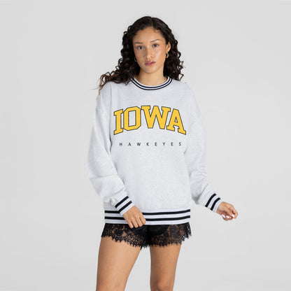 IOWA HAWKEYES EASY ENERGY CREW FLEECE RINGER STRIPE SWEATSHIRT