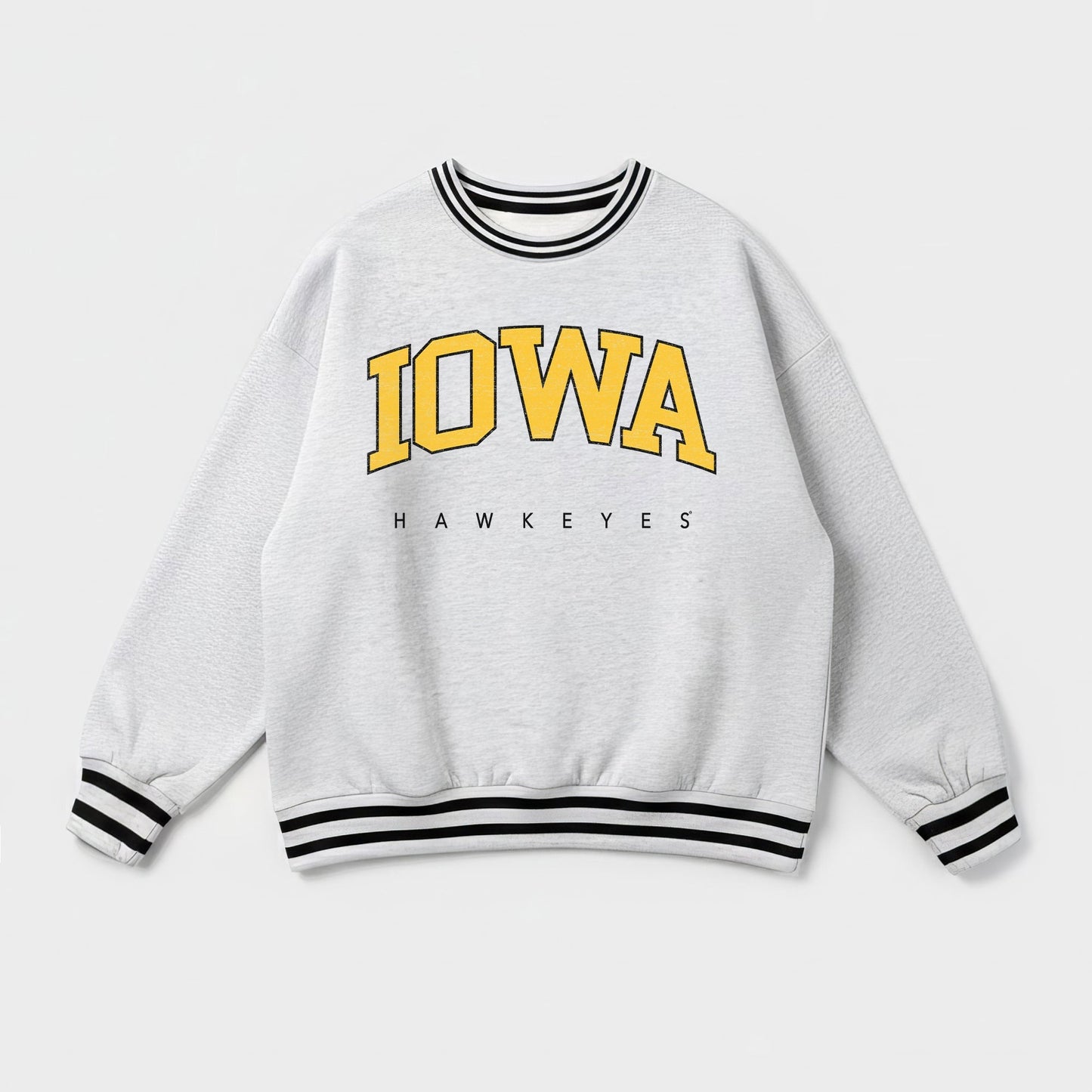 IOWA HAWKEYES EASY ENERGY CREW FLEECE RINGER STRIPE SWEATSHIRT