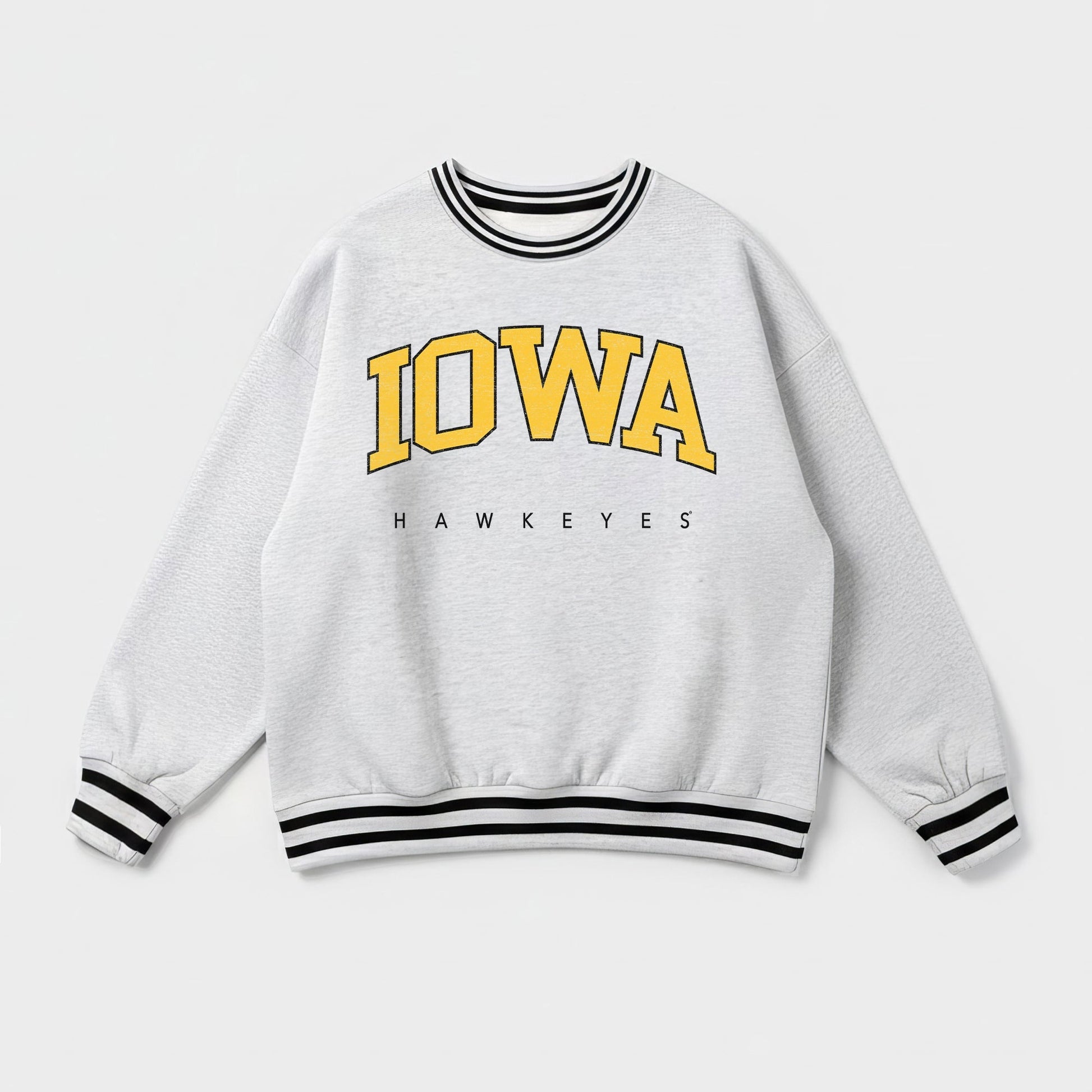 IOWA HAWKEYES EASY ENERGY CREW FLEECE RINGER STRIPE SWEATSHIRT