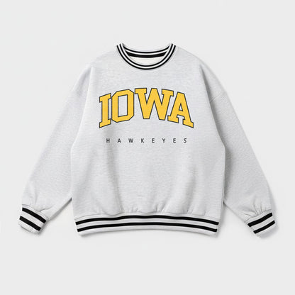 IOWA HAWKEYES EASY ENERGY CREW FLEECE RINGER STRIPE SWEATSHIRT