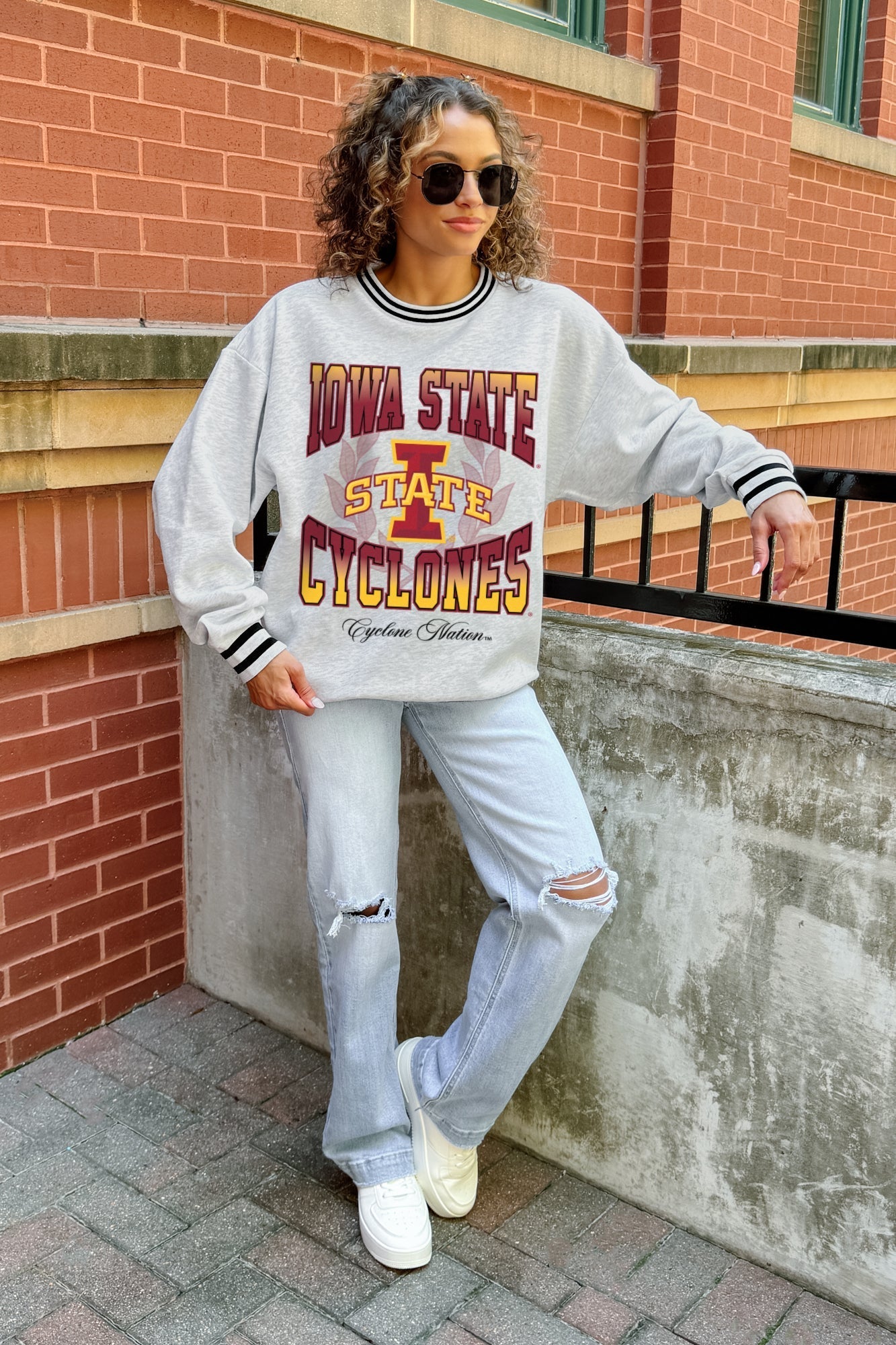 IOWA STATE CYCLONES FADE ROUTE CREW FLEECE RINGER SWEATSHIRT