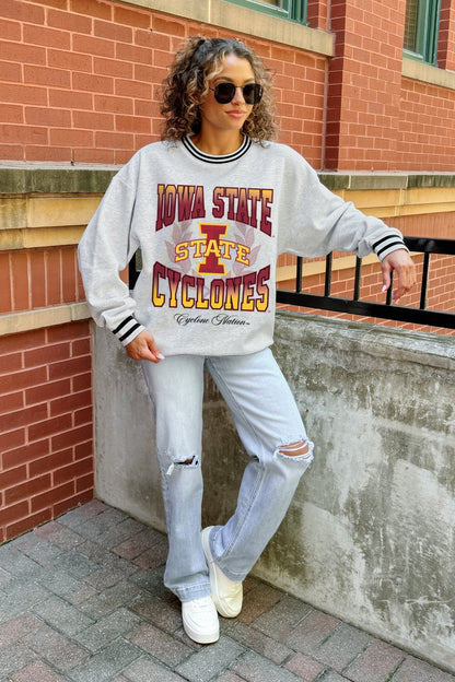 IOWA STATE CYCLONES FADE ROUTE CREW FLEECE RINGER SWEATSHIRT