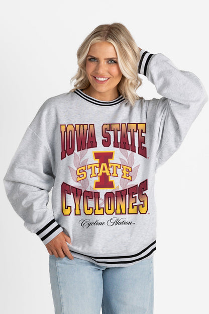 IOWA STATE CYCLONES FADE ROUTE CREW FLEECE RINGER SWEATSHIRT