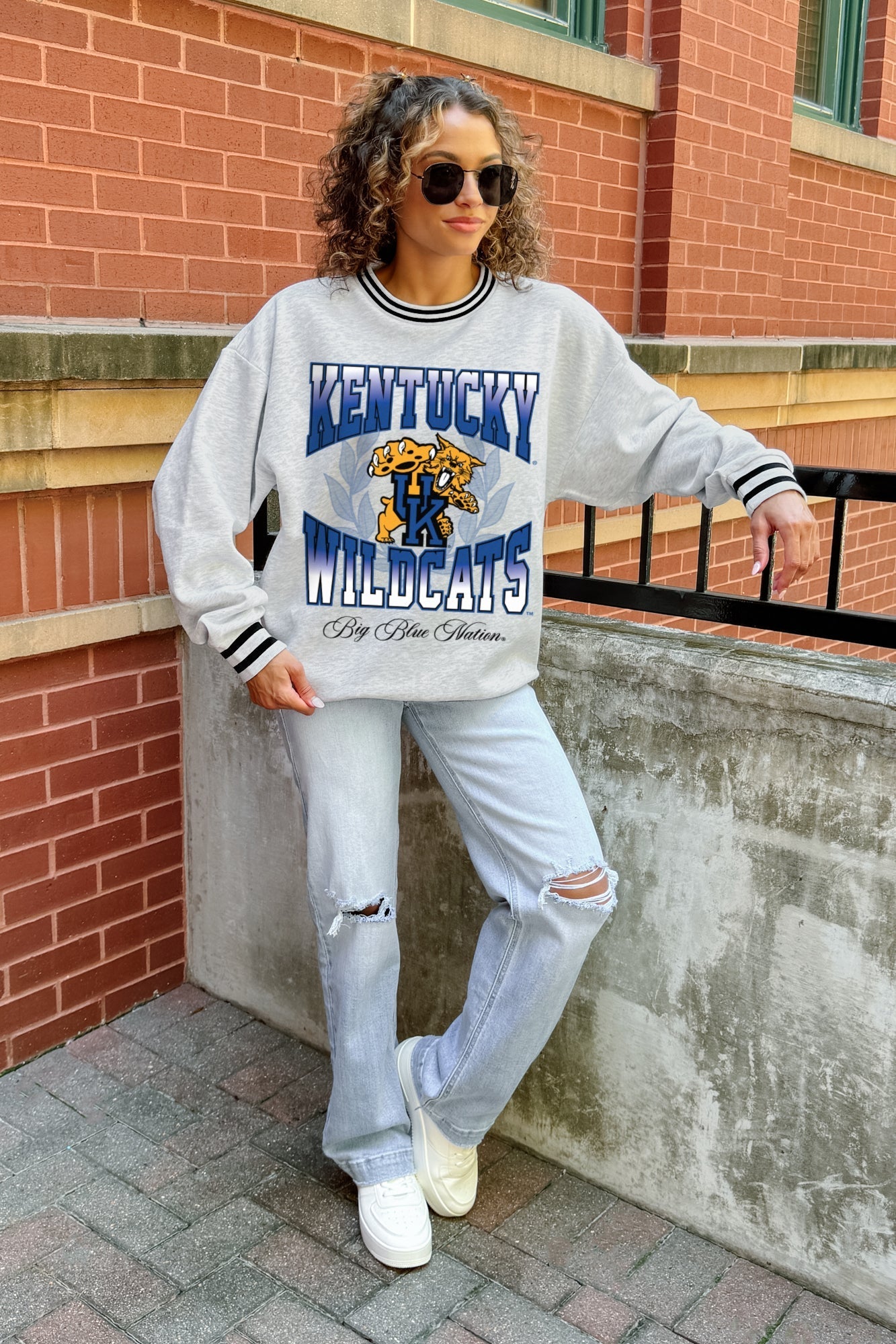 KENTUCKY WILDCATS FADE ROUTE CREW FLEECE RINGER SWEATSHIRT