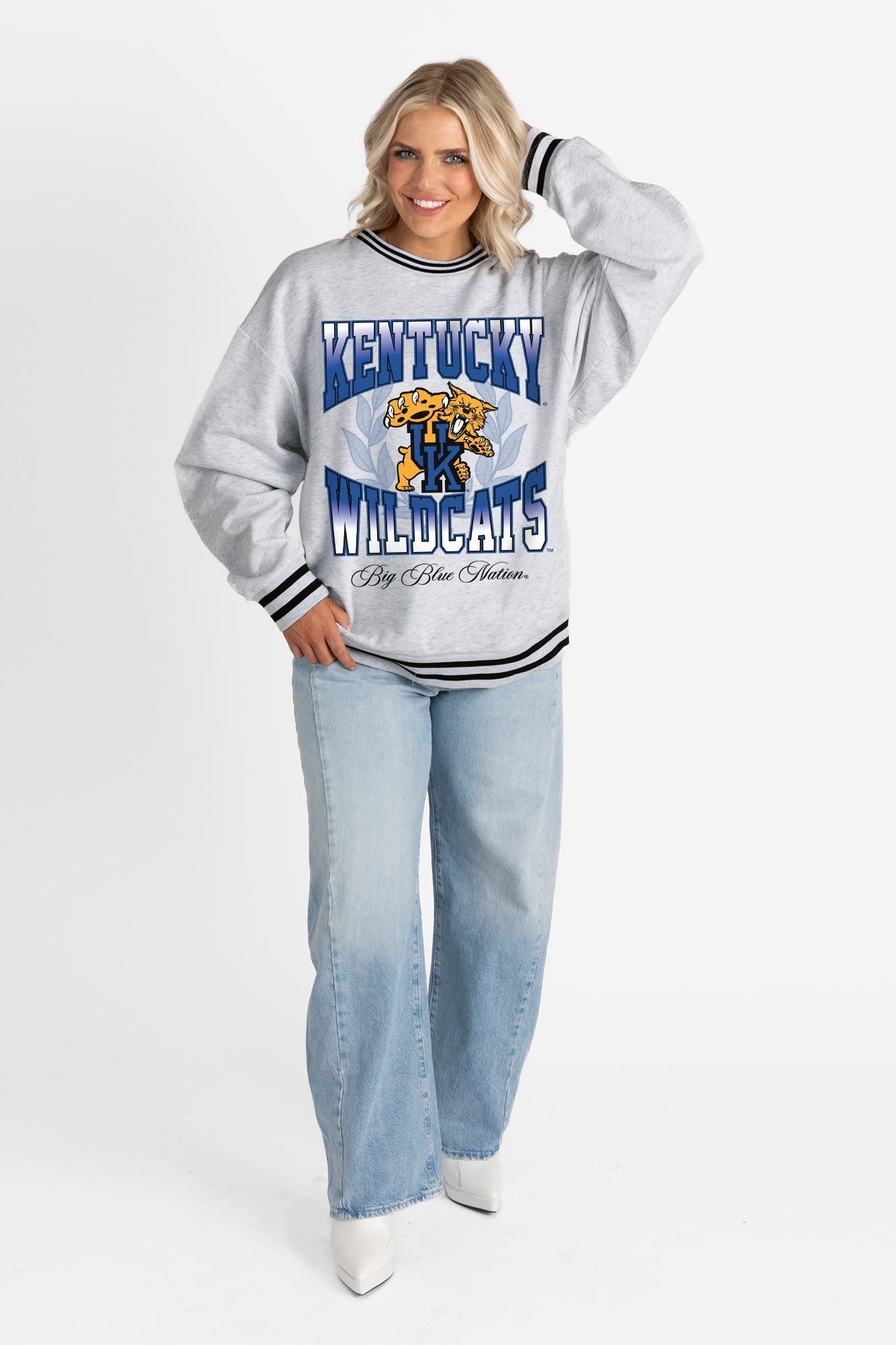 KENTUCKY WILDCATS FADE ROUTE CREW FLEECE RINGER SWEATSHIRT