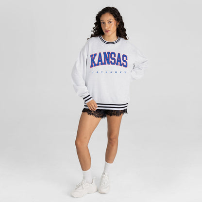 KANSAS JAYHAWKS EASY ENERGY CREW FLEECE RINGER STRIPE SWEATSHIRT