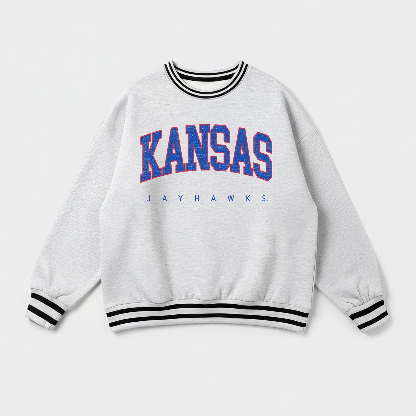 KANSAS JAYHAWKS EASY ENERGY CREW FLEECE RINGER STRIPE SWEATSHIRT