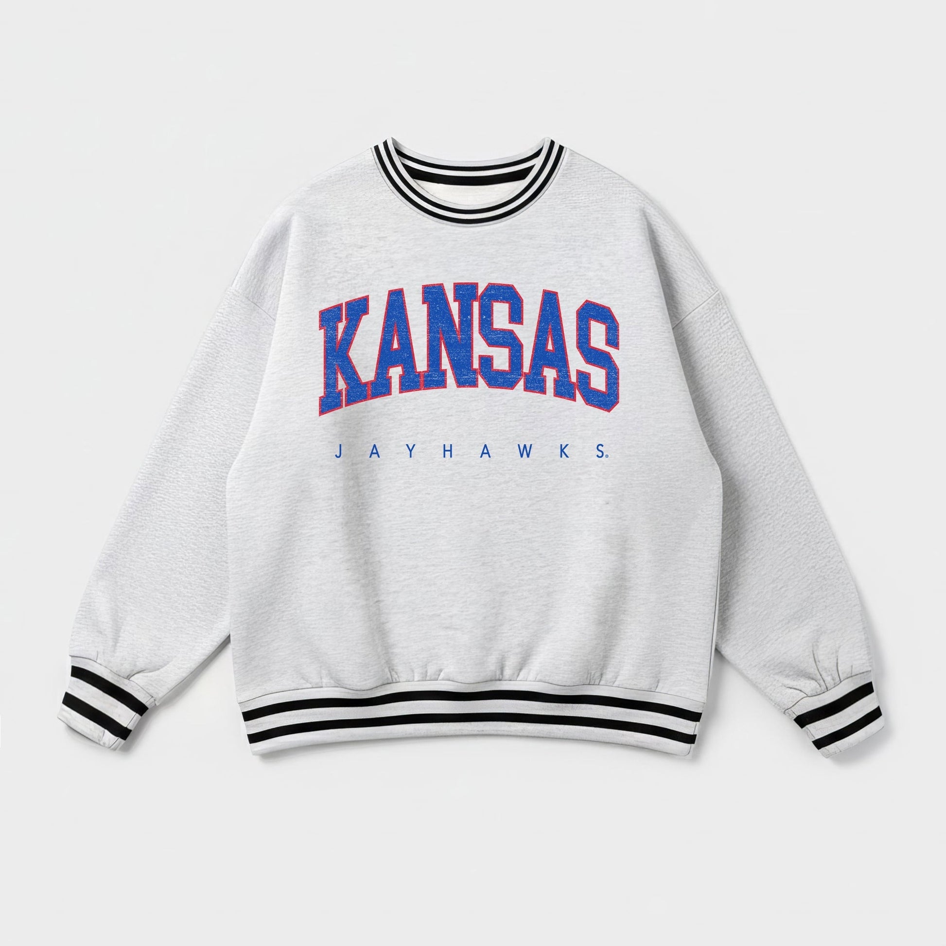 KANSAS JAYHAWKS EASY ENERGY CREW FLEECE RINGER STRIPE SWEATSHIRT