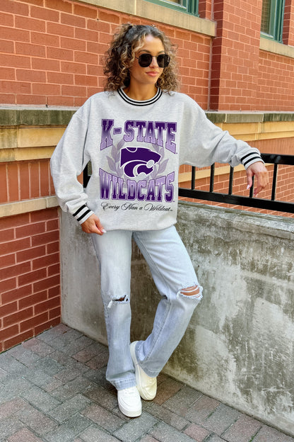 KANSAS STATE WILDCATS FADE ROUTE CREW FLEECE RINGER SWEATSHIRT