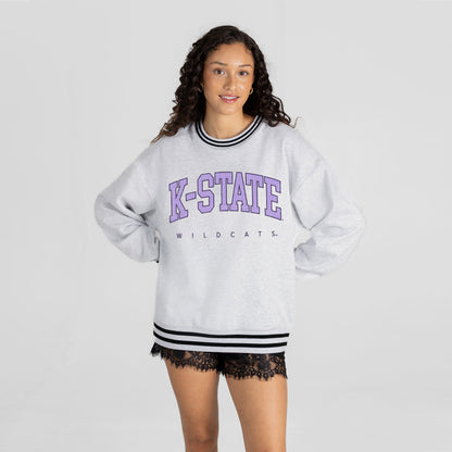 KANSAS STATE WILDCATS EASY ENERGY CREW FLEECE RINGER STRIPE SWEATSHIRT