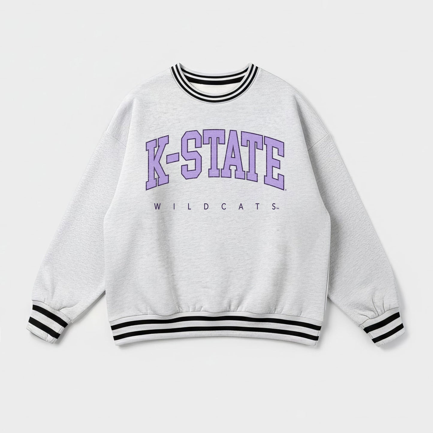 KANSAS STATE WILDCATS EASY ENERGY CREW FLEECE RINGER STRIPE SWEATSHIRT
