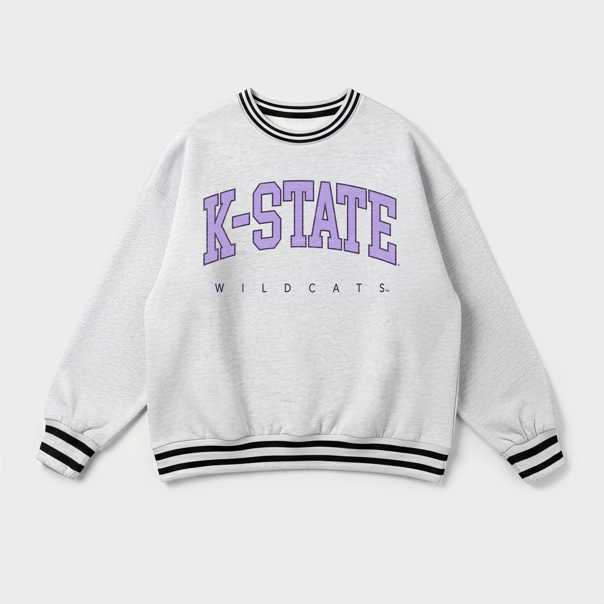 KANSAS STATE WILDCATS EASY ENERGY CREW FLEECE RINGER STRIPE SWEATSHIRT