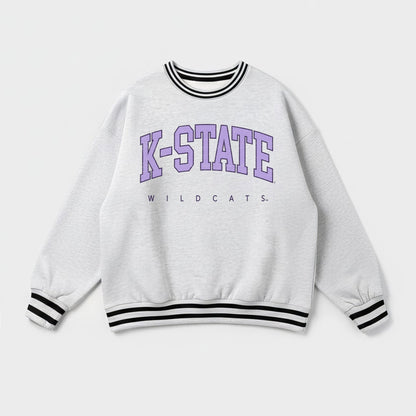 KANSAS STATE WILDCATS EASY ENERGY CREW FLEECE RINGER STRIPE SWEATSHIRT