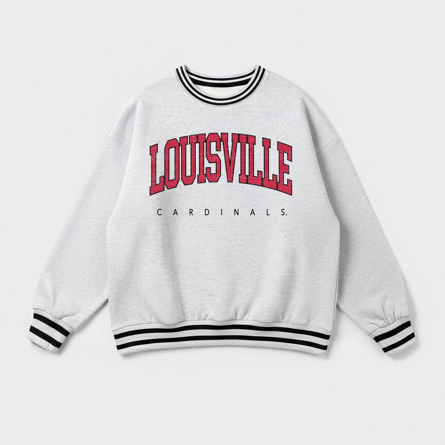 LOUISVILLE CARDINALS EASY ENERGY CREW FLEECE RINGER STRIPE SWEATSHIRT