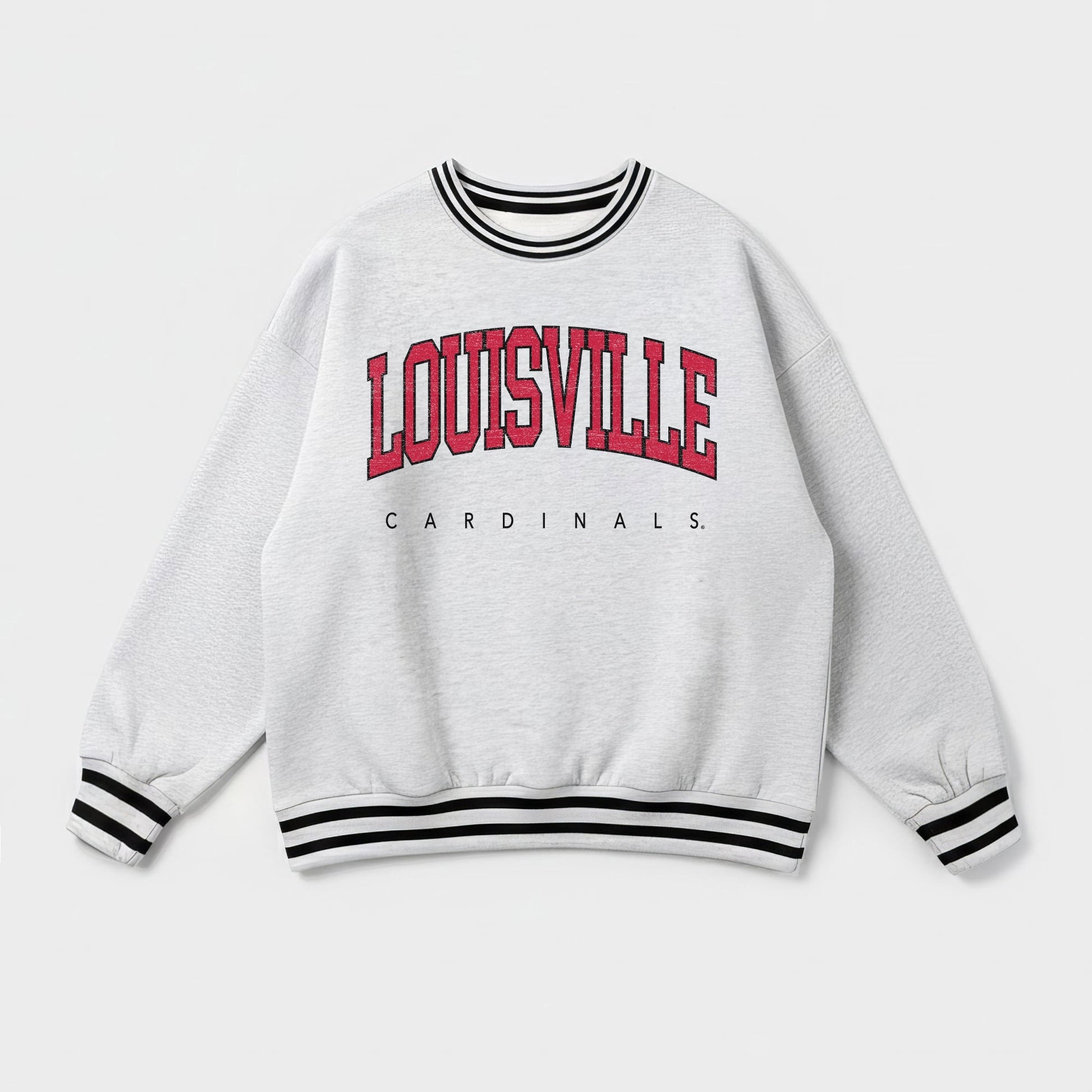 LOUISVILLE CARDINALS EASY ENERGY CREW FLEECE RINGER STRIPE SWEATSHIRT