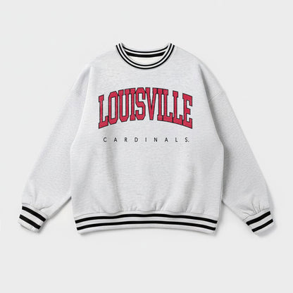 LOUISVILLE CARDINALS EASY ENERGY CREW FLEECE RINGER STRIPE SWEATSHIRT