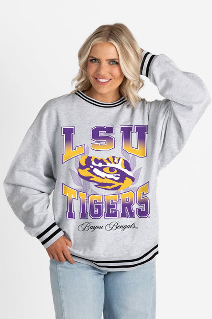 LSU TIGERS FADE ROUTE CREW FLEECE RINGER SWEATSHIRT