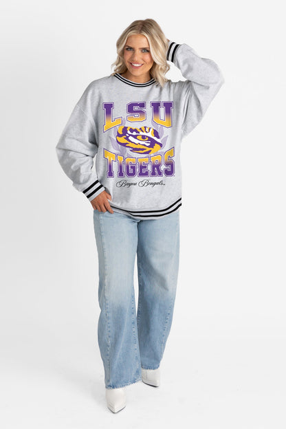 LSU TIGERS FADE ROUTE CREW FLEECE RINGER SWEATSHIRT