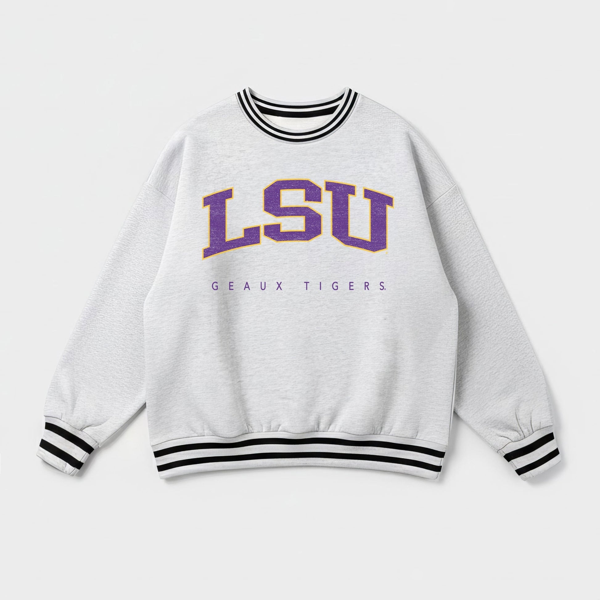 LSU TIGERS EASY ENERGY CREW FLEECE RINGER STRIPE SWEATSHIRT