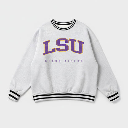 LSU TIGERS EASY ENERGY CREW FLEECE RINGER STRIPE SWEATSHIRT