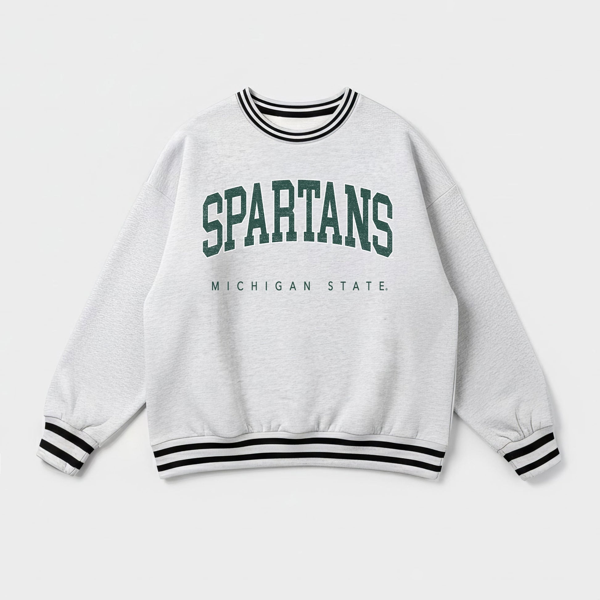 MICHIGAN STATE SPARTANS EASY ENERGY CREW FLEECE RINGER STRIPE SWEATSHIRT