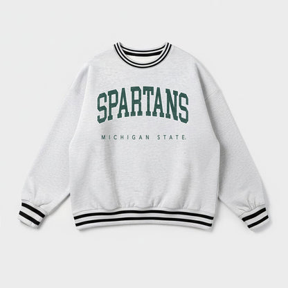 MICHIGAN STATE SPARTANS EASY ENERGY CREW FLEECE RINGER STRIPE SWEATSHIRT