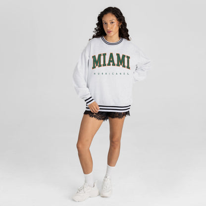 MIAMI HURRICANES EASY ENERGY CREW FLEECE RINGER STRIPE SWEATSHIRT