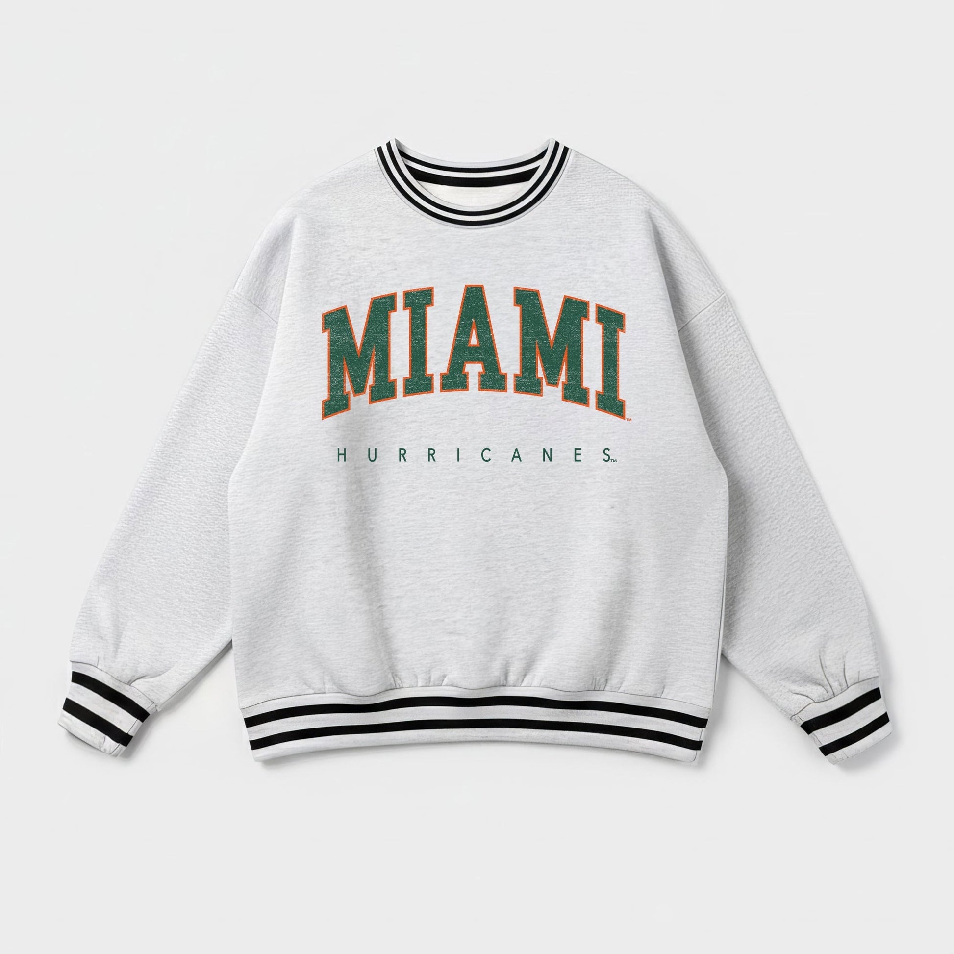MIAMI HURRICANES EASY ENERGY CREW FLEECE RINGER STRIPE SWEATSHIRT