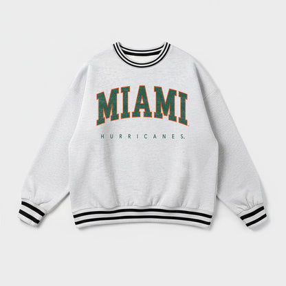 MIAMI HURRICANES EASY ENERGY CREW FLEECE RINGER STRIPE SWEATSHIRT
