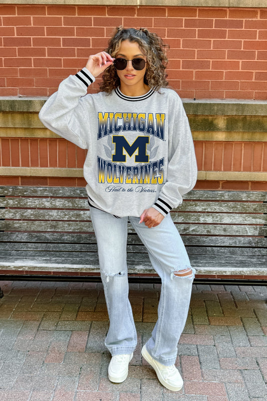 MICHIGAN WOLVERINES FADE ROUTE CREW FLEECE RINGER SWEATSHIRT